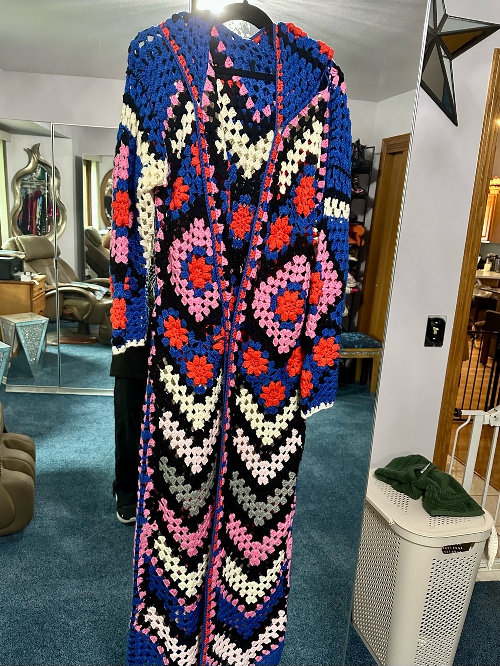 Like NEW  hooded Handmade Multicolor Crochet Longline Hooded Jacket